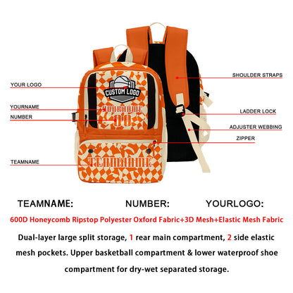 Custom Orange Beige Basketball Soccer Backpack Personalized Player Names Numbers Team Logo #BB-0919-0023