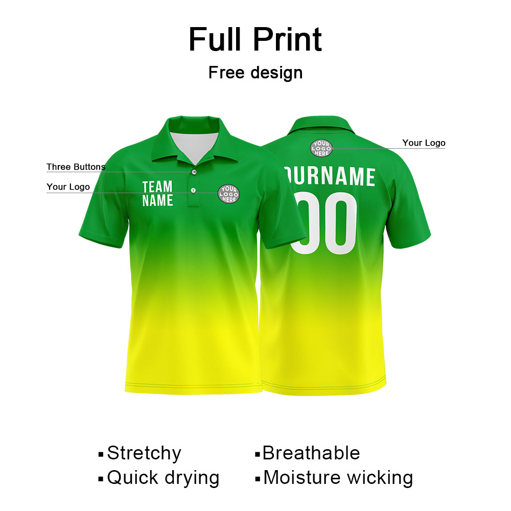 Custom Green Yellow Football Gradient Polo Shirts  Add Your Unique Logo/Name/Number