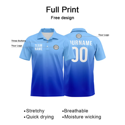 Custom Light Blue Royal Football Gradient Polo Shirts  Add Your Unique Logo/Name/Number