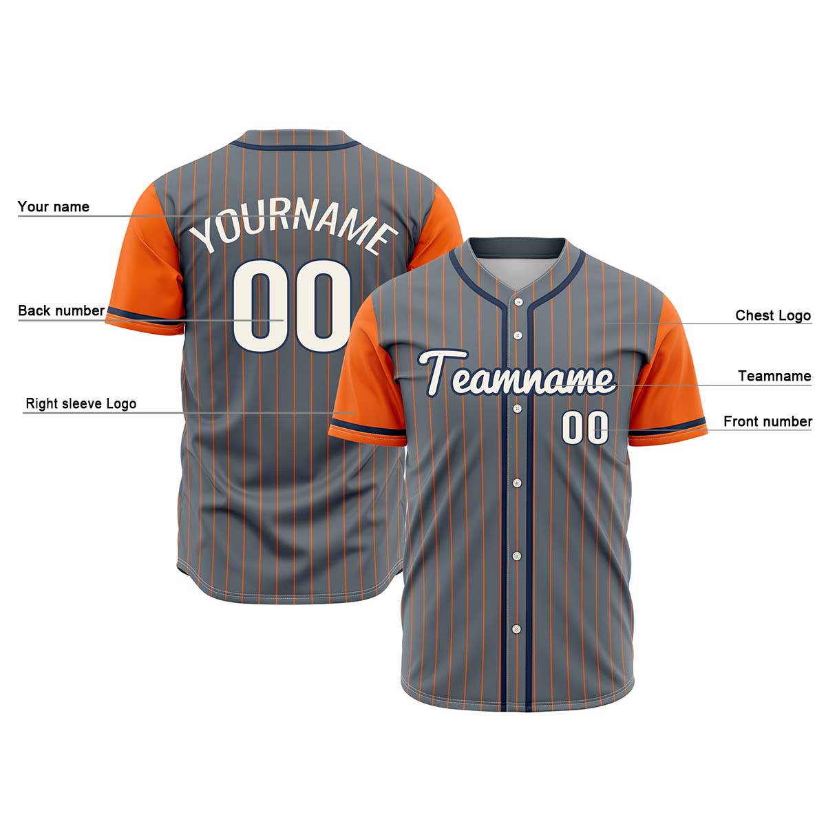 Custom Gray Orange Hip Hop Baseball Jersey Stitched Printed - Personalized Name Number Shirts #BB-0919-0062