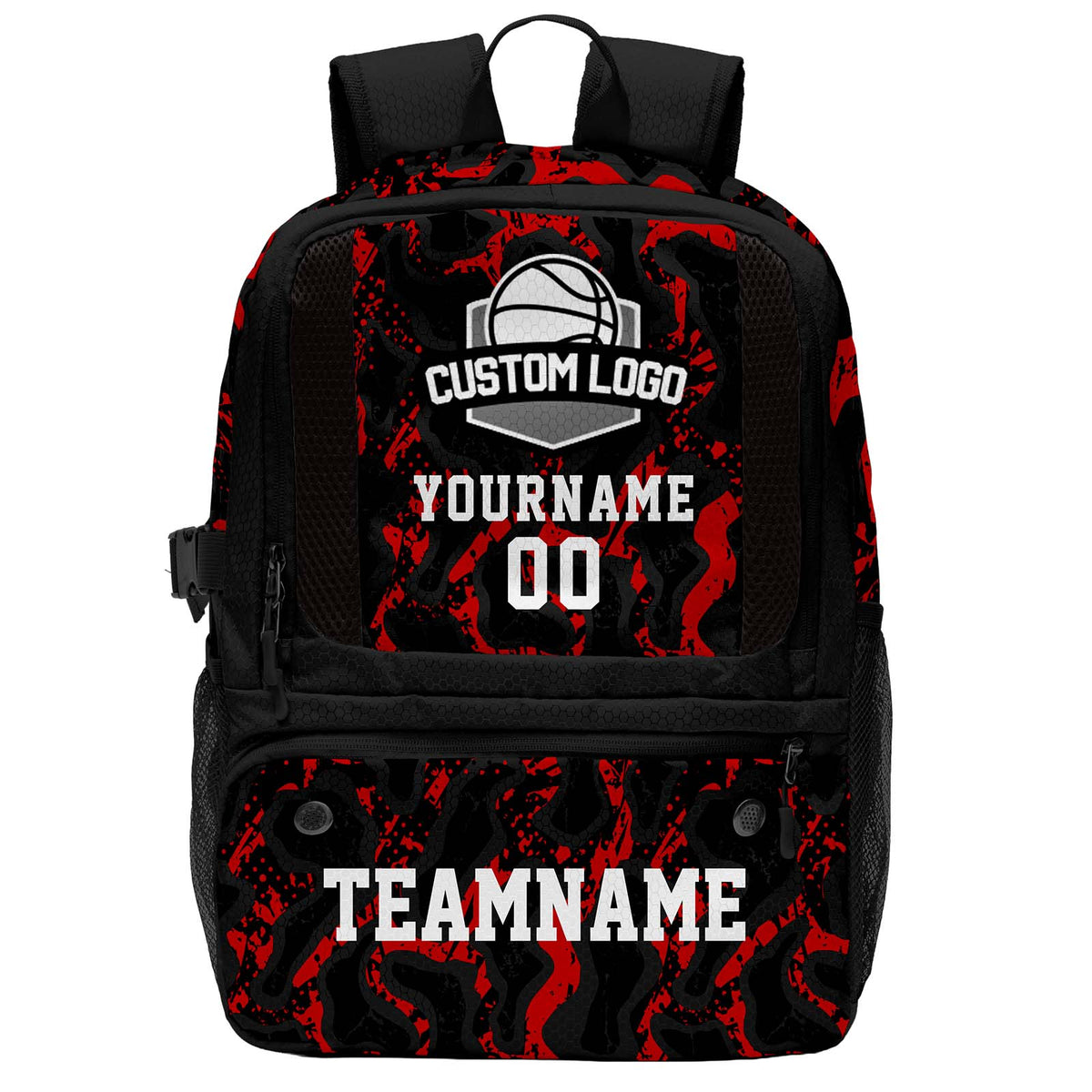 Custom Red Black Basketball Soccer Backpack Personalized Player Names - Numbers & Team Logo #150-BP-0914-0018