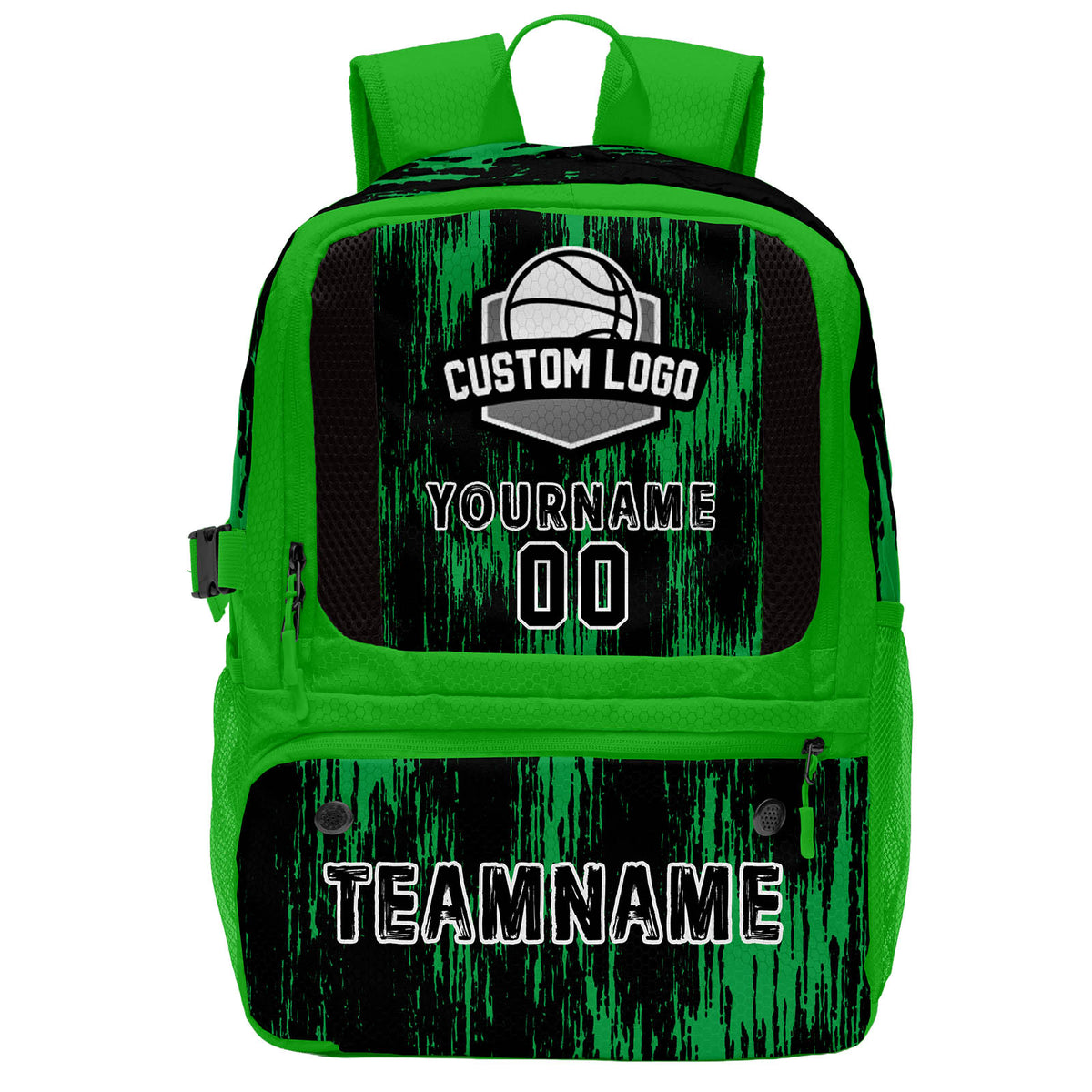 Custom Green Black Basketball Soccer Backpack Personalized Player Names Numbers Team Logo #BB-0919-0016