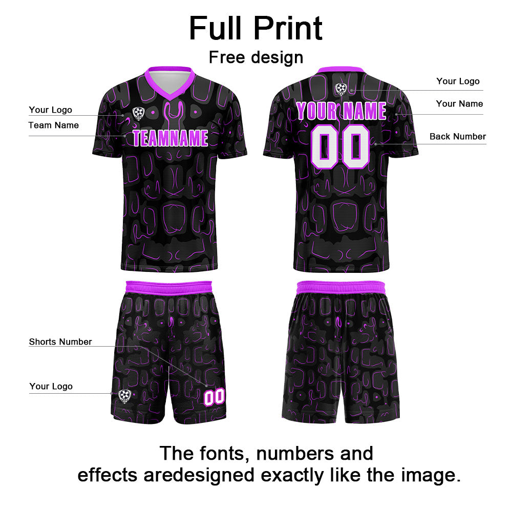 Custom Black Purple Soccer Uniform Jersey Kids Adults Personalized Set Jersey Shirt