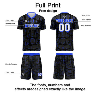 Custom Black Blue Soccer Uniform Jersey Kids Adults Personalized Set Jersey Shirt