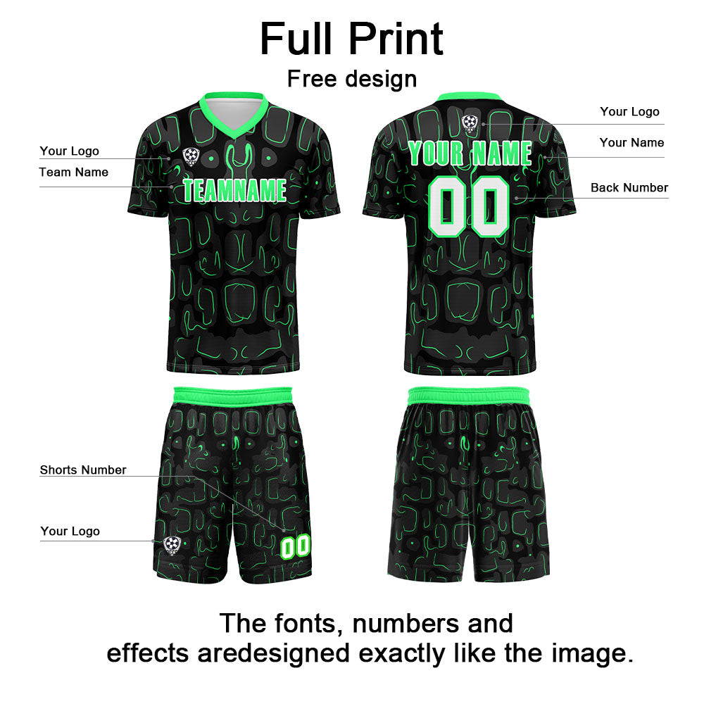 Custom Black Green Soccer Uniform Jersey Kids Adults Personalized Set Jersey Shirt