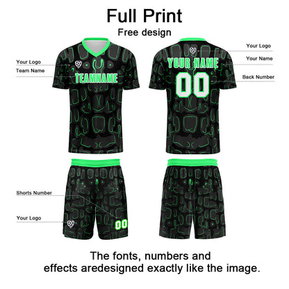 Custom Black Green Soccer Uniform Jersey Kids Adults Personalized Set Jersey Shirt