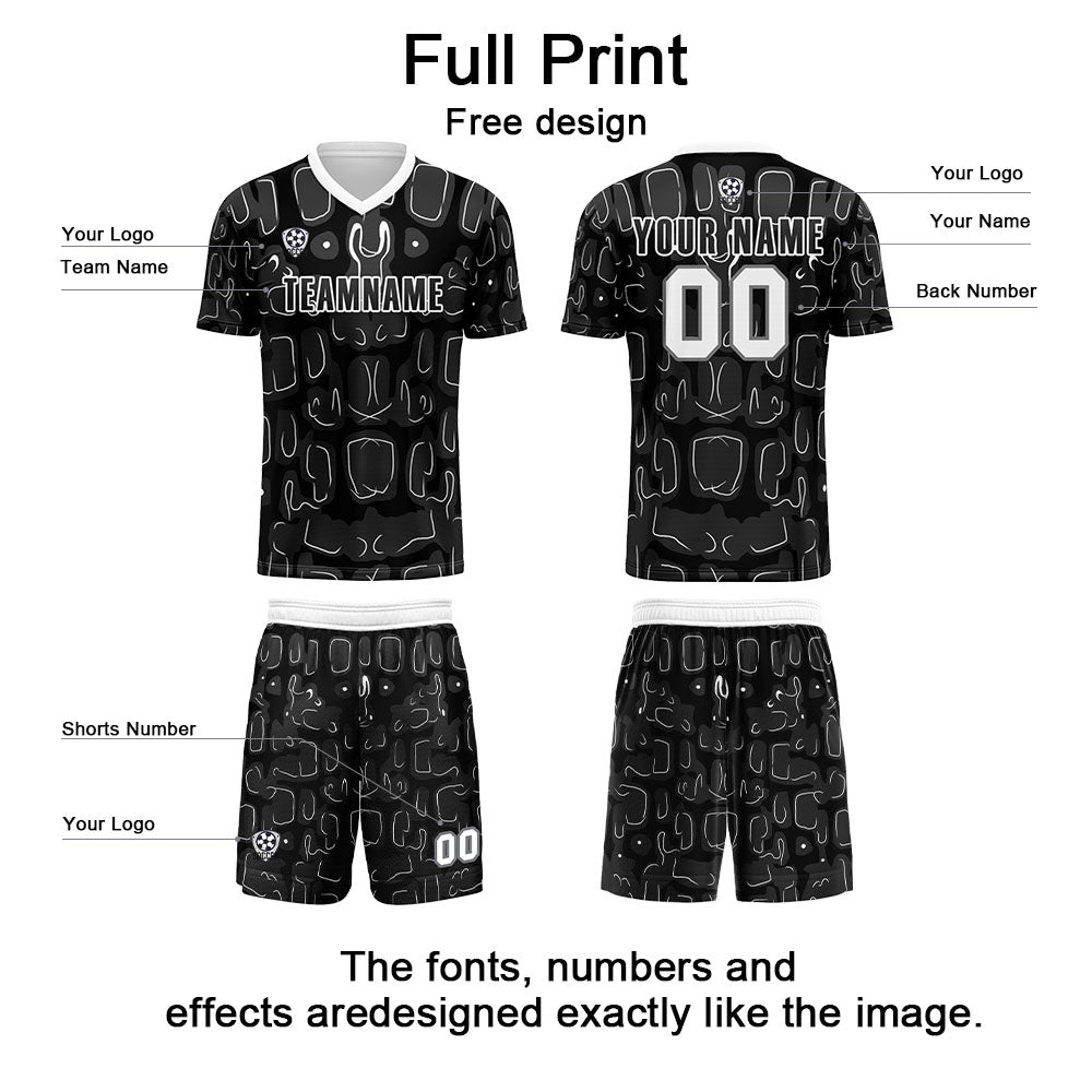 Custom Black Grey Soccer Uniform Jersey Kids Adults Personalized Set Jersey Shirt