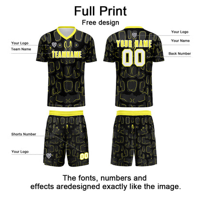 Custom Black Yellow Soccer Uniform Jersey Kids Adults Personalized Set Jersey Shirt