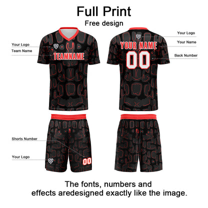 Custom Black Red Soccer Uniform Jersey Kids Adults Personalized Set Jersey Shirt