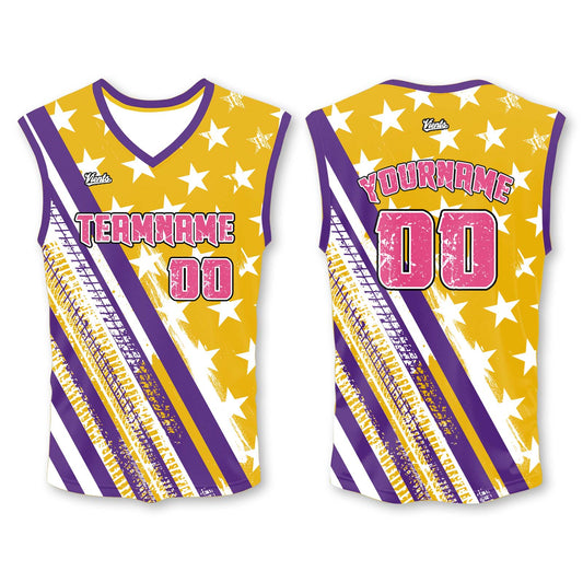 Custom Yellow Purple White Wide Shoulder Basketball Jersey - Breathable Mesh Team Uniform for Adult & Yout