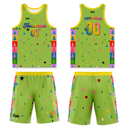 Custom Fluorescent Green Dark Green Wide Shoulder Basketball Jersey, Breathable Mesh Team Uniform for Adult & Yout