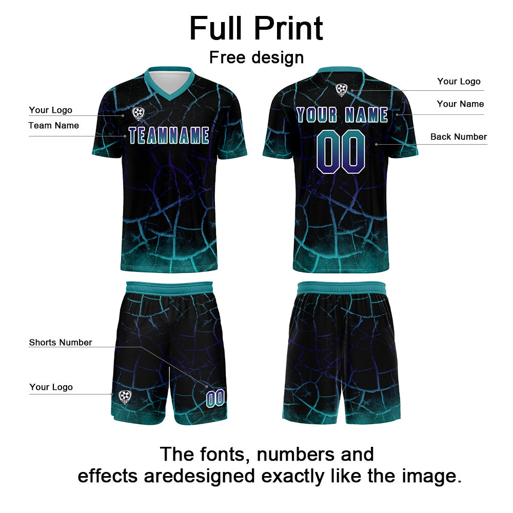 Custom Black Cyan Soccer Uniform Jersey Kids Adults Personalized Set Jersey Shirt
