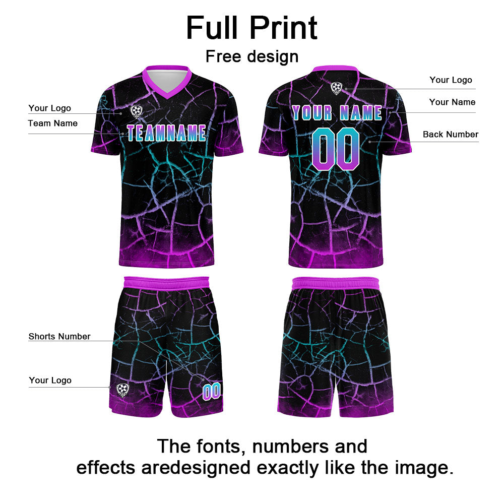 Custom Black Purple Soccer Uniform Jersey Kids Adults Personalized Set Jersey Shirt