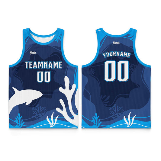 Custom Navy Blue Light Blue Thin Strap Basketball Jersey - Breathable Mesh Training Uniform for Adults & Youth
