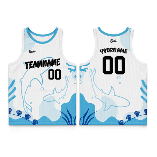 Custom Light Blue White Thin Strap Basketball Jersey - Breathable Mesh Training Uniform for Adults & Youth