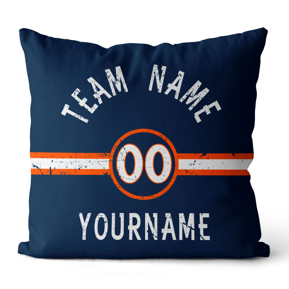 Custom Football Throw Pillow for Men Women Boy Gift Printed Your Personalized Name Number Navy & Orange