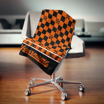 custom ultra-soft micro fleece blanket orange-black