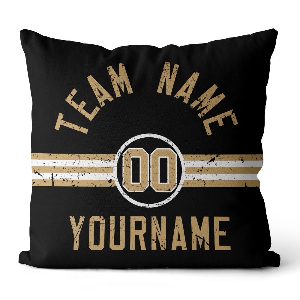 Custom Football Throw Pillow for Men Women Boy Gift Printed Your Personalized Name Number Black & White & Gold