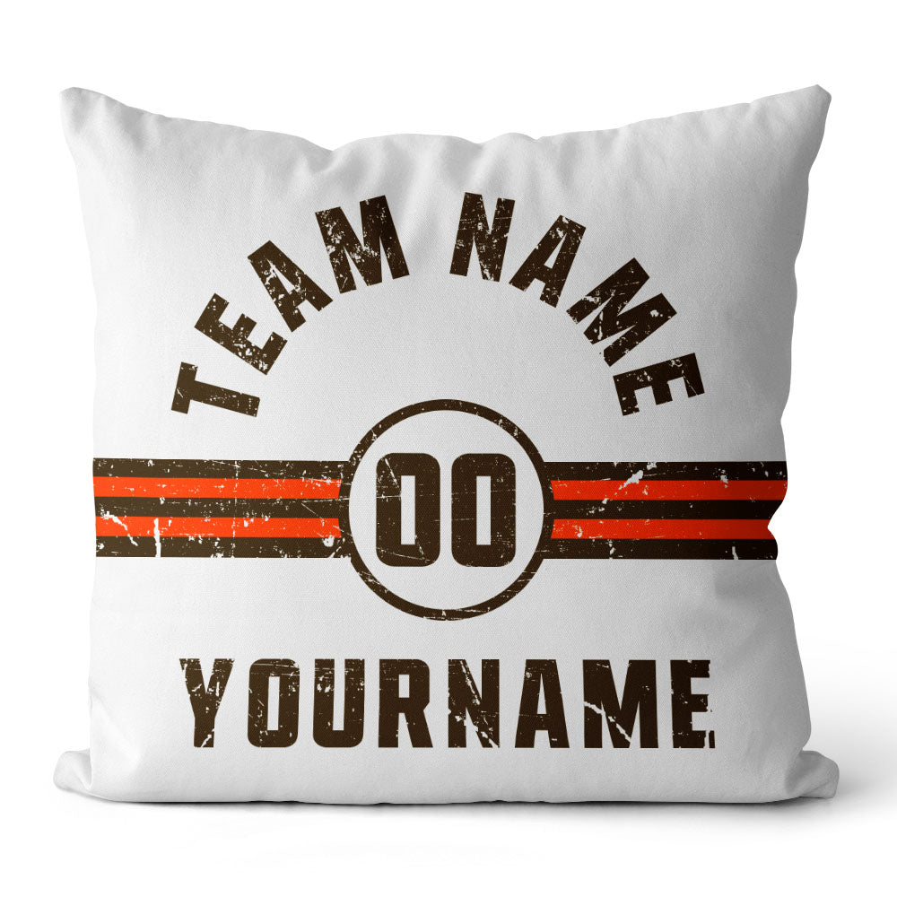 Custom Football Throw Pillow for Men Women Boy Gift Printed Your Personalized Name Number Orange & Brown & White