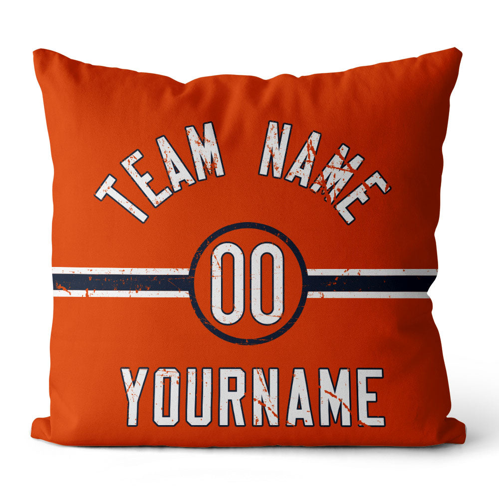 Custom Football Throw Pillow for Men Women Boy Gift Printed Your Personalized Name Number Navy & Orange & White