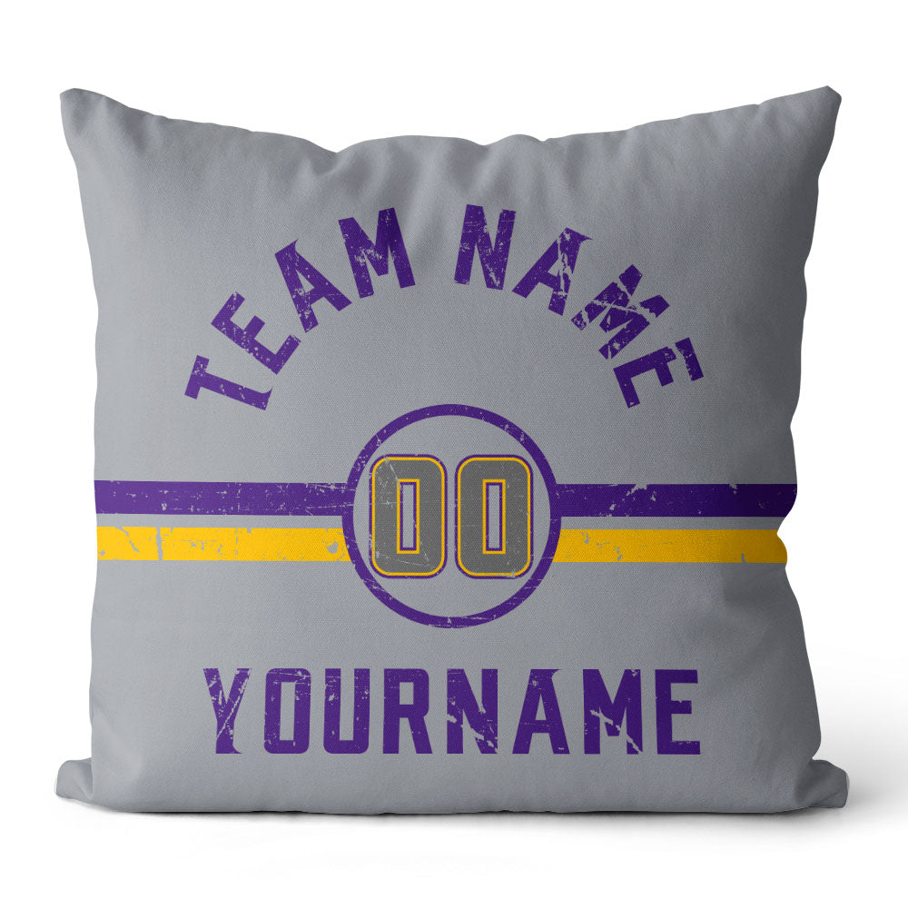 Custom Football Throw Pillow for Men Women Boy Gift Printed Your Personalized Name Number Purple & Yellow & White