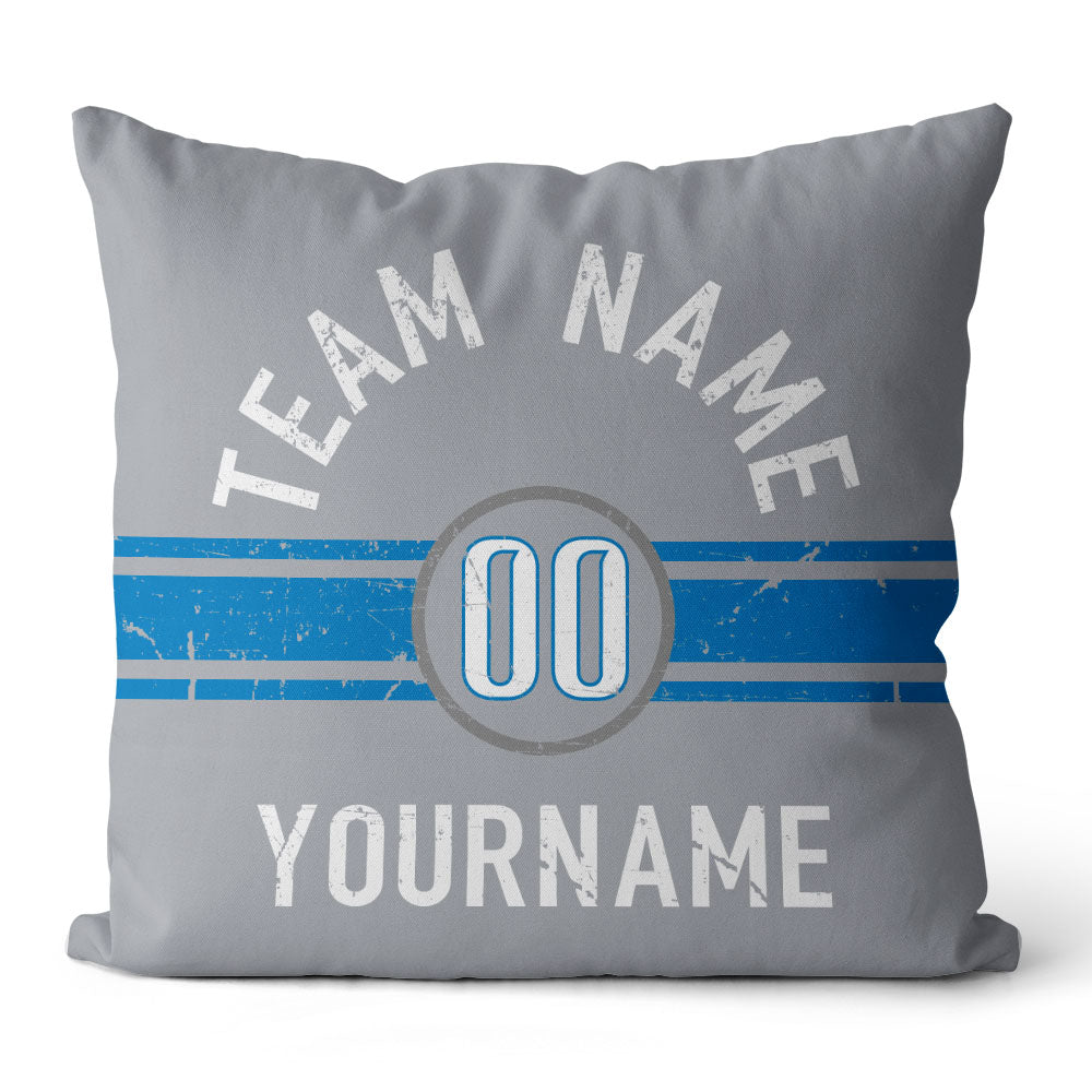 Custom Football Throw Pillow for Men Women Boy Gift Printed Your Personalized Name Number Light Blue & Gray & White