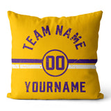 Custom Football Throw Pillow for Men Women Boy Gift Printed Your Personalized Name Number Purple & Yellow & White