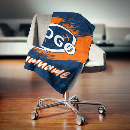 custom ultra-soft micro fleece blanket navy-orange
