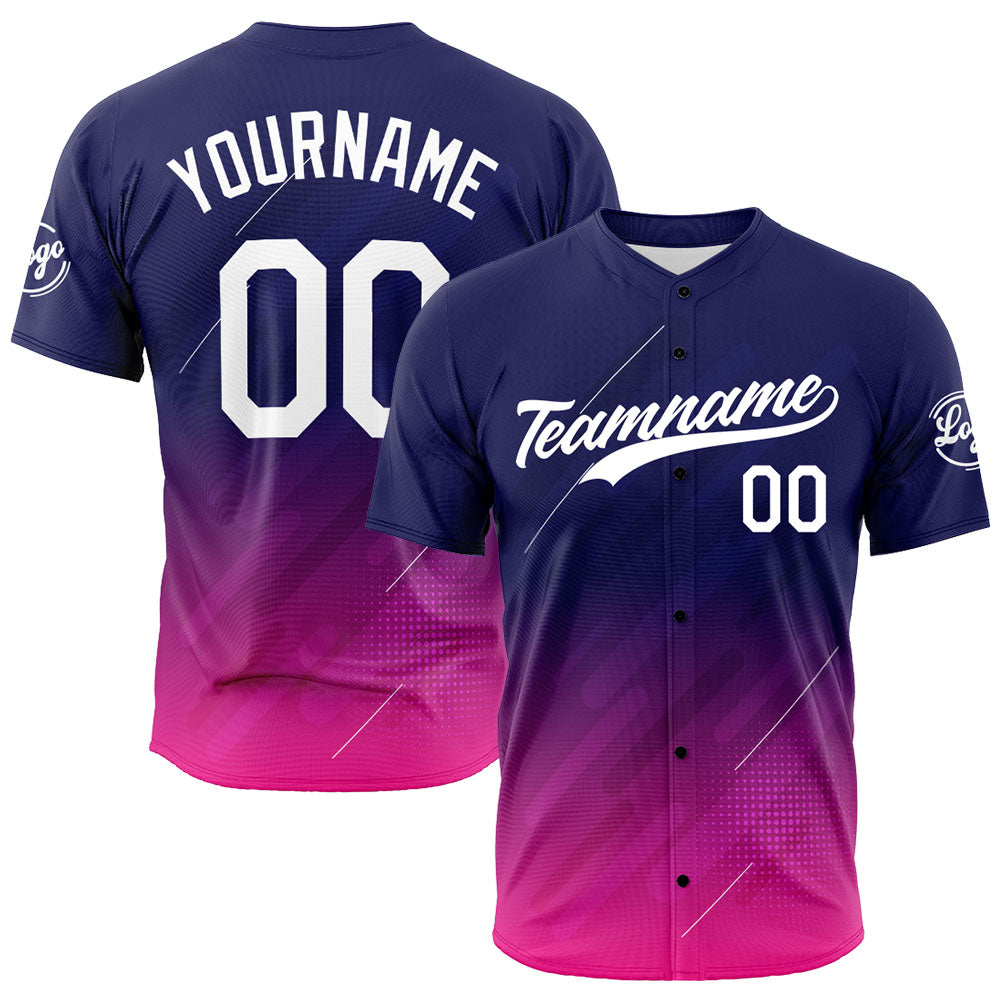 Custom Full Print Design Baseball Jersey navy-rose Red