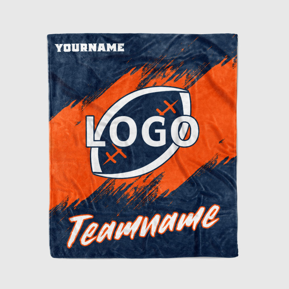custom ultra-soft micro fleece blanket navy-orange