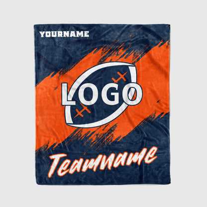 custom ultra-soft micro fleece blanket navy-orange