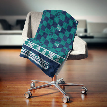 custom ultra-soft micro fleece blanket green-navy