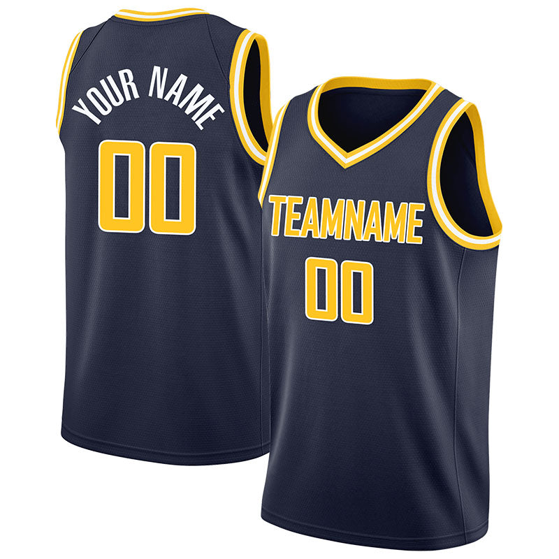 custom authentic  basketball jersey navy-yellow-white