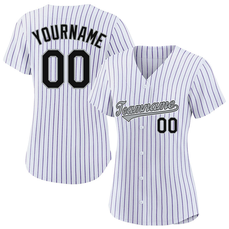 custom authentic baseball jersey purple pinstripe-black-gray mesh