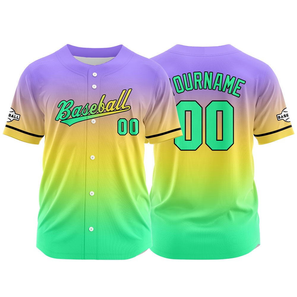 Custom Full Print Design Baseball Jersey green-yellow-purple