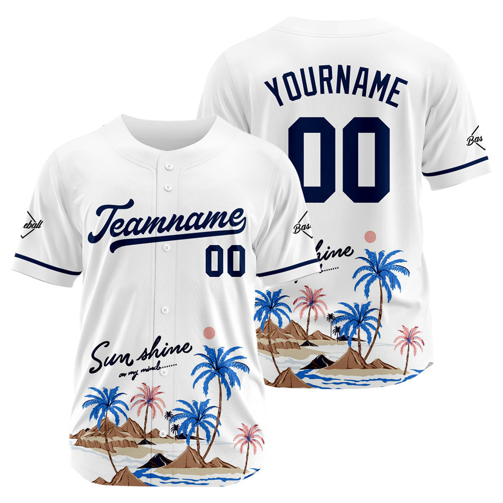 Custom Full Print Design Baseball Jersey white-blue