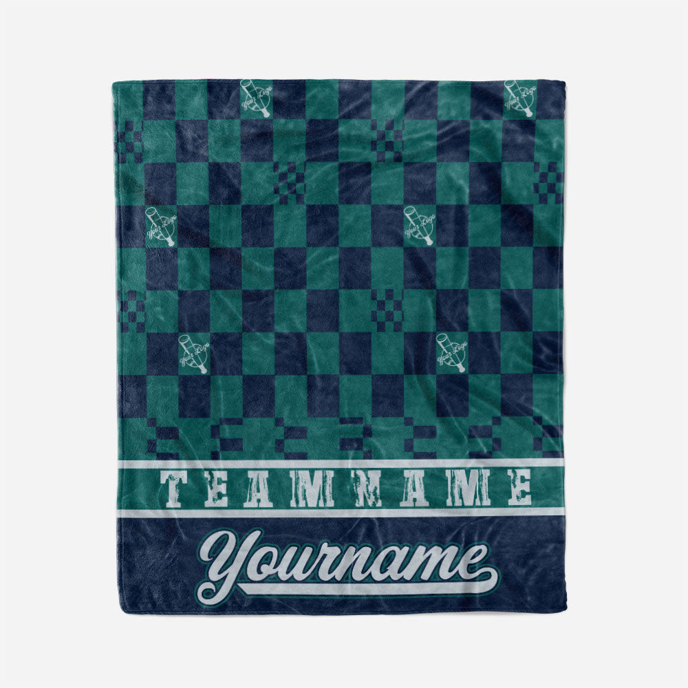 custom ultra-soft micro fleece blanket green-navy