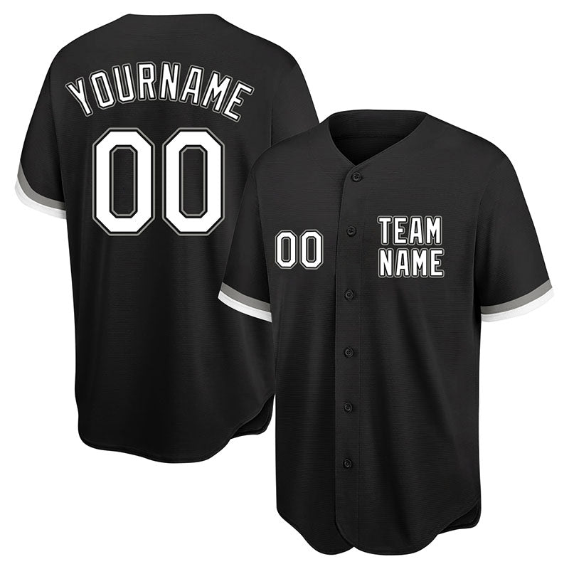 custom authentic baseball jersey black-white-gray