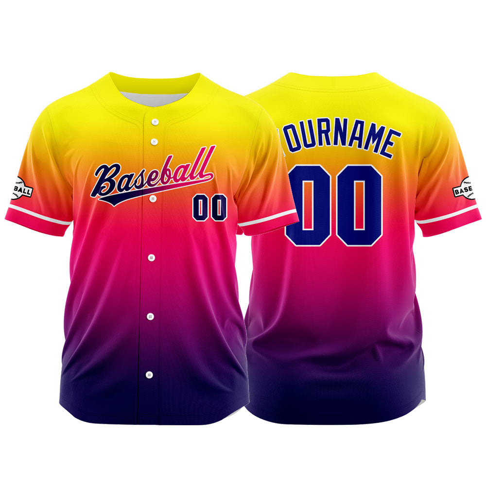 Custom Full Print Design Baseball Jersey purple-red pink-yellow
