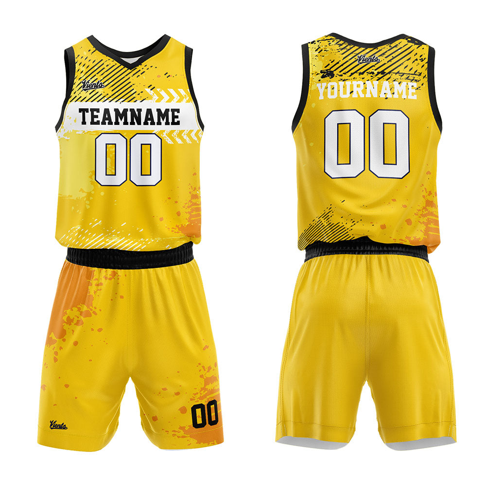 custom graffiti basketball suit kids adults personalized jersey yellow