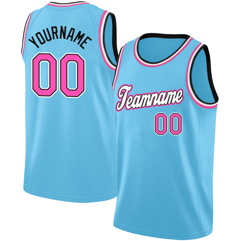 custom authentic  basketball jersey light blue-pink-white-black
