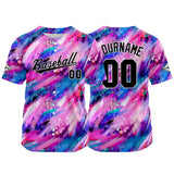 Custom Full Print Design Baseball Jersey pink-blue