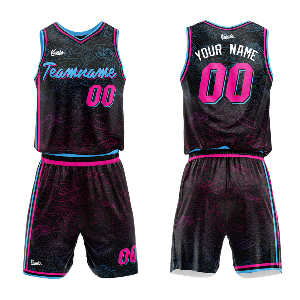 custom texture basketball suit kids adults personalized jersey black