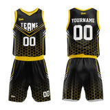 custom hive basketball suit kids adults personalized jersey black-yellow