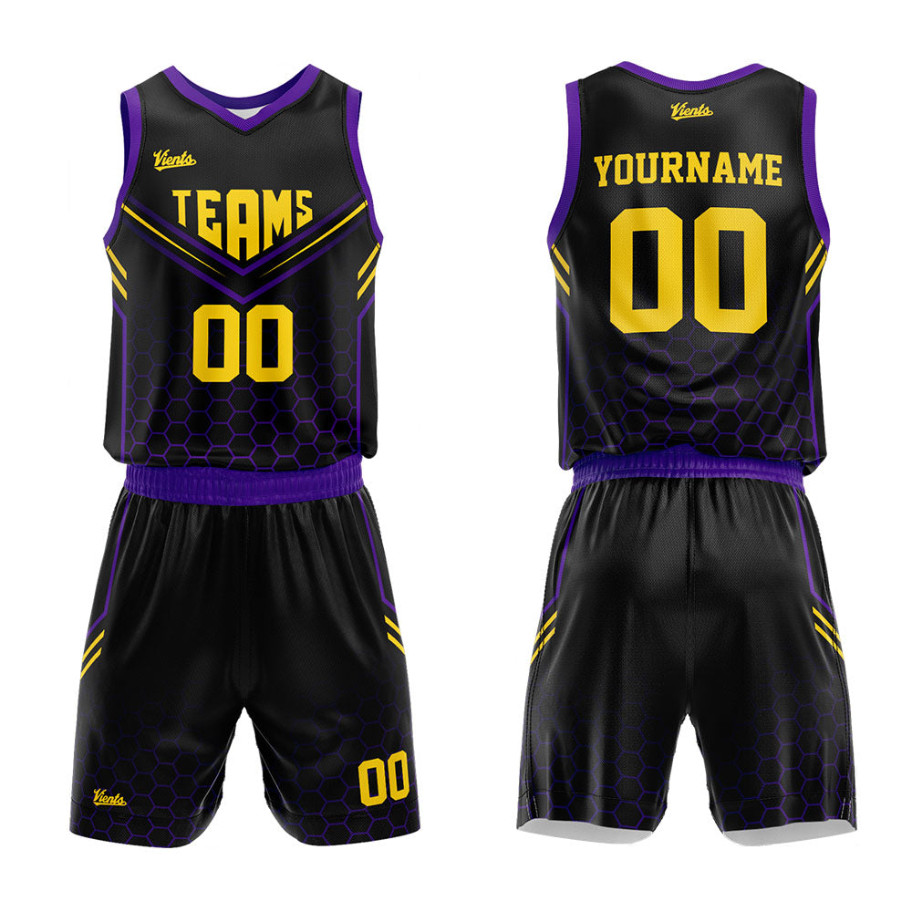 custom hive basketball suit kids adults personalized jersey black-purple