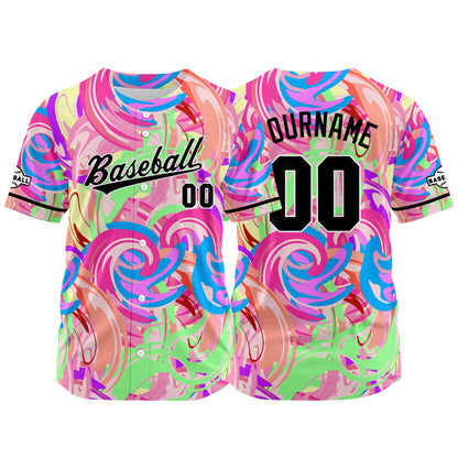 Custom Full Print Design Baseball Jersey green-pink-purple