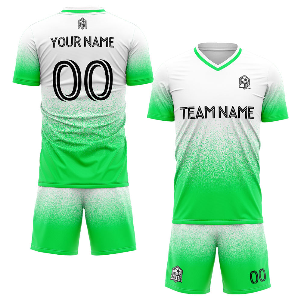 custom soccer set jersey kids adults personalized soccer green-white