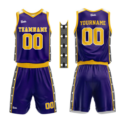 custom basketball suit for adults and kids  personalized jersey purple-yellow