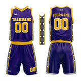 custom basketball suit for adults and kids  personalized jersey purple-yellow