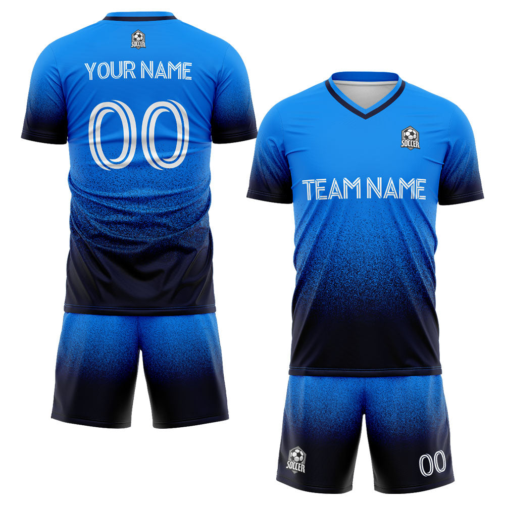 custom soccer set jersey kids adults personalized soccer blue-black